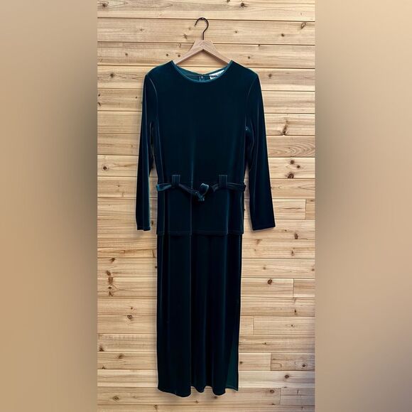 Plaza South Large Dark Green Velvet Tie Waist Long Sleeve Maxi Dress Christmas - Picture 1 of 11